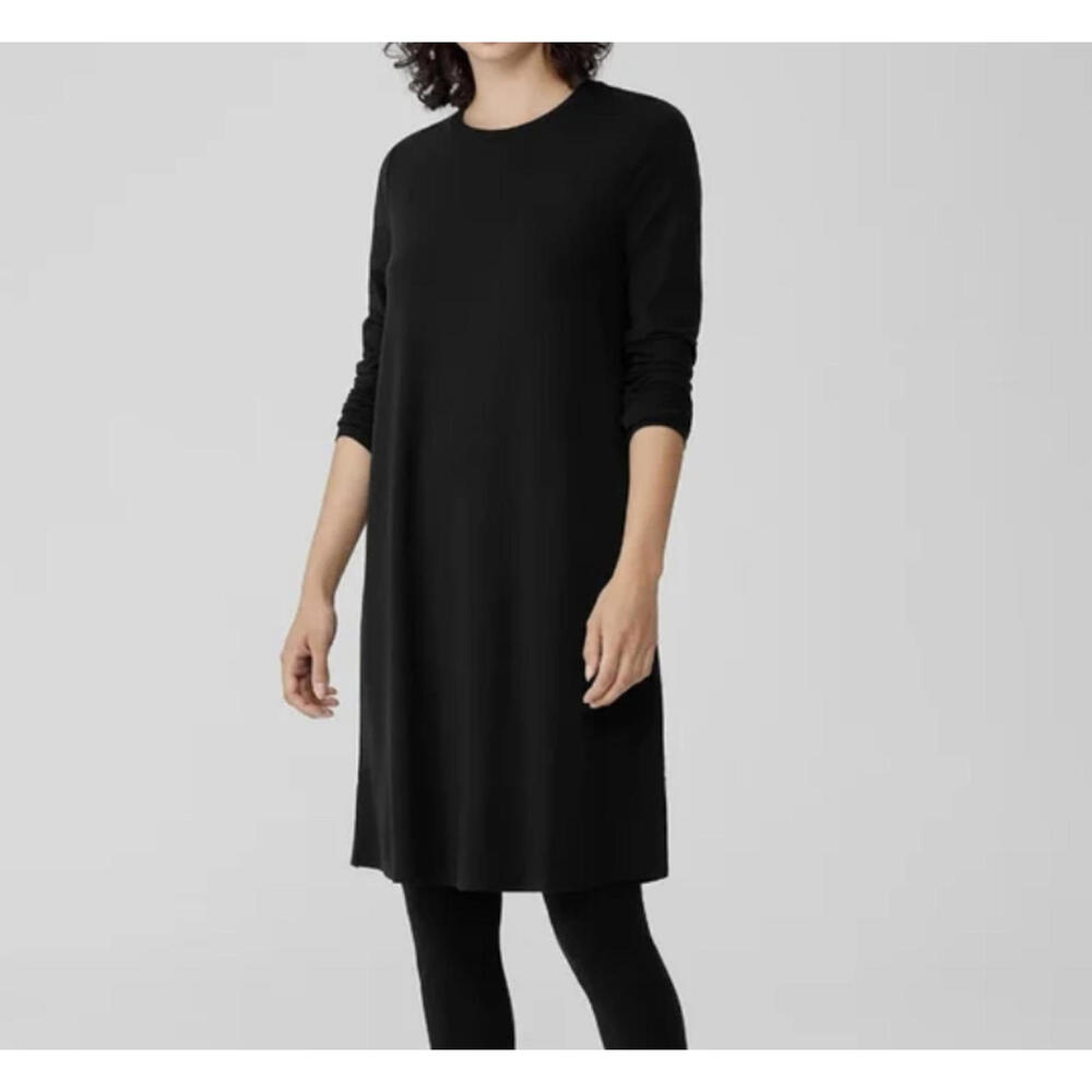 EILEEN FISHER black jersey long sleeve shift dress sz M